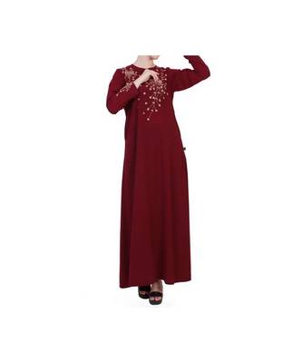 Maroon Modest Dress With Embroidery Work 1