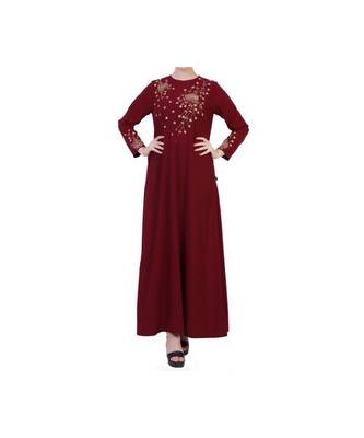 Maroon Modest Dress With Embroidery Work 2