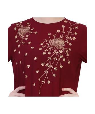 Maroon Modest Dress With Embroidery Work 3