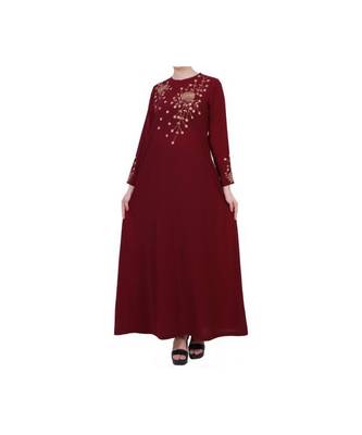 Maroon Modest Dress With Embroidery Work 4