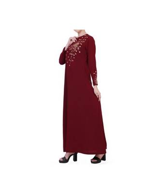 Maroon Modest Dress With Embroidery Work 6
