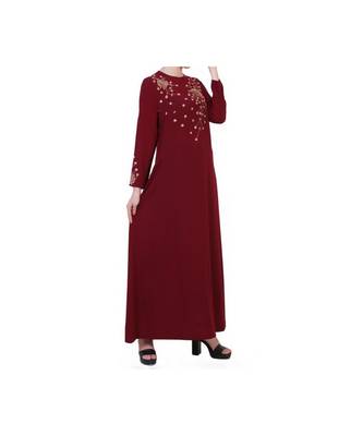 Maroon Modest Dress With Embroidery Work 8