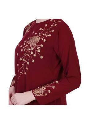 Maroon Modest Dress With Embroidery Work 9