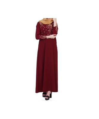 Maroon Modest Dress With Embroidery Work 10