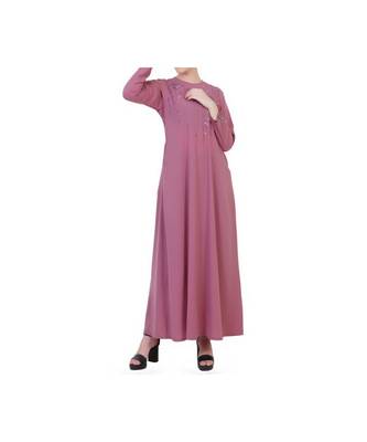 Puce Pink Modest Dress With Embroidery Work 1