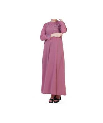 Puce Pink Modest Dress With Embroidery Work 2