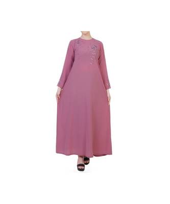 Puce Pink Modest Dress With Embroidery Work 3