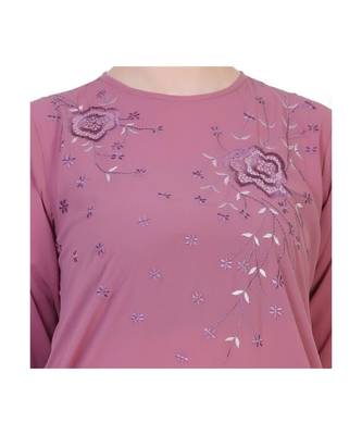 Puce Pink Modest Dress With Embroidery Work 4