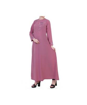 Puce Pink Modest Dress With Embroidery Work 5