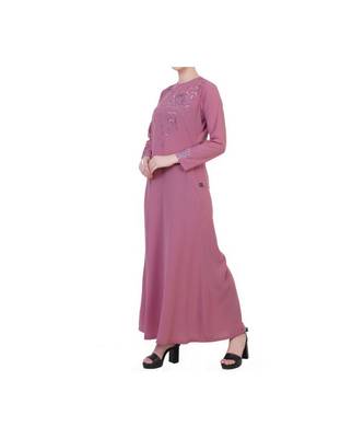 Puce Pink Modest Dress With Embroidery Work 6