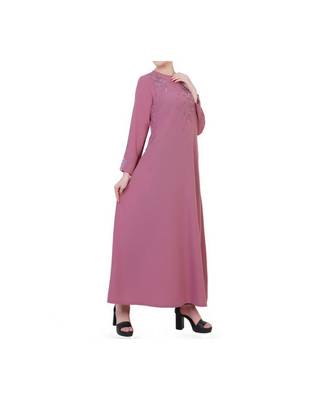 Puce Pink Modest Dress With Embroidery Work 7