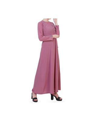 Puce Pink Modest Dress With Embroidery Work 8