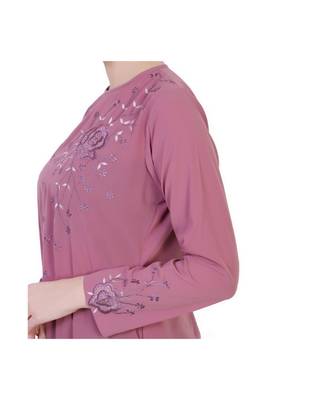 Puce Pink Modest Dress With Embroidery Work 10