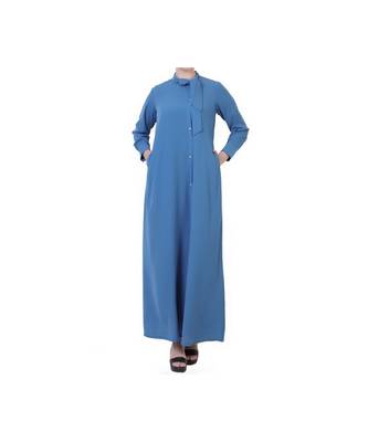 Blue Front Open Modest Dress 1