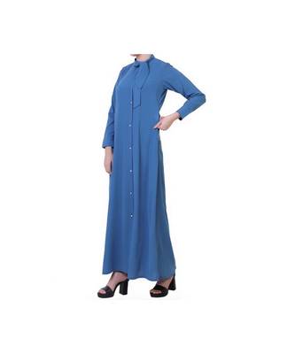 Blue Front Open Modest Dress 2