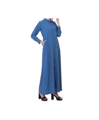 Blue Front Open Modest Dress 3