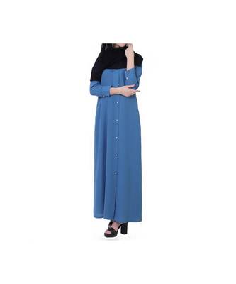 Blue Front Open Modest Dress 5