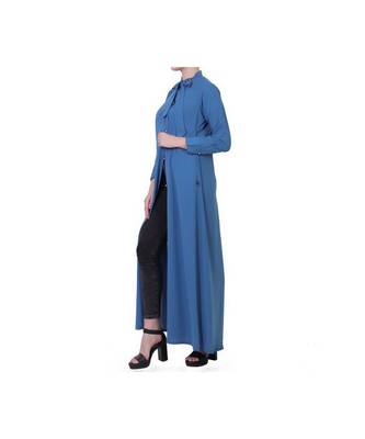 Blue Front Open Modest Dress 10