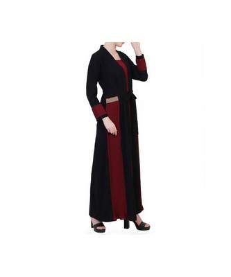 Maroon Dress With Attached Shrug And A Belt 3