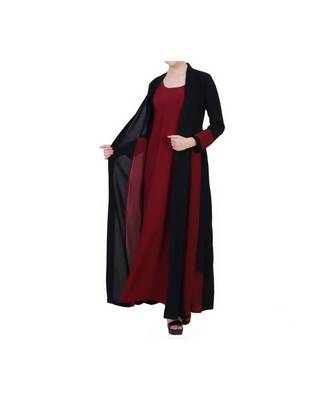 Maroon Dress With Attached Shrug And A Belt 7
