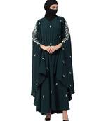Bottle Green Irani Kaftan Abaya With Floral Zari Work