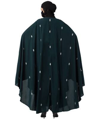 Bottle Green Irani Kaftan Abaya With Floral Zari Work 9