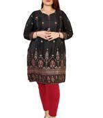 Dark Black Printed Silk Crepe Plus size Kurits tops with Long Sleeve
