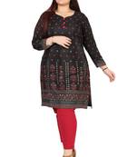 Dark Black Printed Silk Crepe Plus size Kurits tops with Long Sleeve