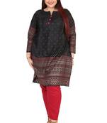 Dark Black Printed Silk Crepe Plus size Kurits tops with Long Sleeve