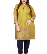 Olive Green Printed Silk Crepe Plus size Kurits tops with Long Sleeve