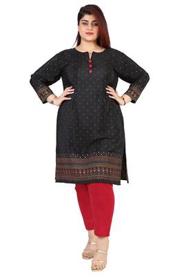 Dark Black Printed Silk Crepe Plus size Kurits tops with Long Sleeve 1