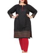 Dark Black Printed Silk Crepe Plus size Kurits tops with Long Sleeve