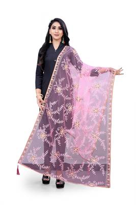 Pink Net Embroidery   dupatta 1