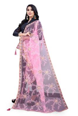 Pink Net Embroidery   dupatta 2