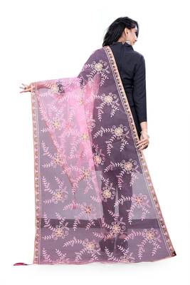 Pink Net Embroidery   dupatta 3