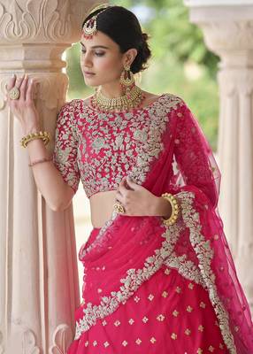 Irresistible Pink Colored Dori and Sequins embroidered net lehenga for bride 2