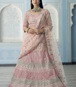 Cinereous Peach thread embroidered with foil mirror worked organza Semi Stitched Lehenga choli for wedding