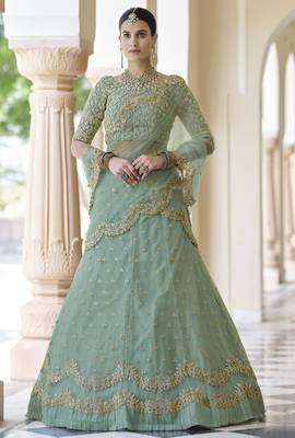 Pista green Dori Work & Sequins embroidered net Semi Stitched Lehenga choli for wedding 1