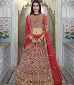 Glamorous Red Zari embroidered georgette Semi Stitched Lehenga choli for bride