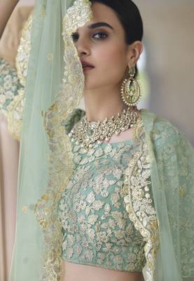 Pista green Dori Work & Sequins embroidered net Semi Stitched Lehenga choli for wedding 3