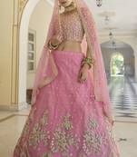 Deep Puce Pink Dori Work & Sequins Embroidered Net Semi Stitched Party Wear Lehenga Choli