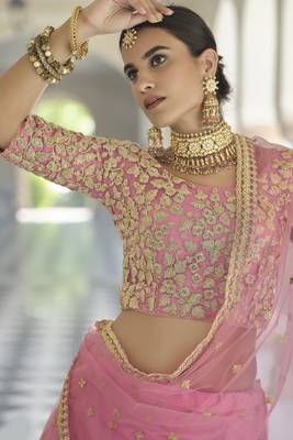 Deep Puce Pink Dori Work & Sequins Embroidered Net Semi Stitched Party Wear Lehenga Choli 2