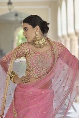Deep Puce Pink Dori Work & Sequins Embroidered Net Semi Stitched Party Wear Lehenga Choli 4