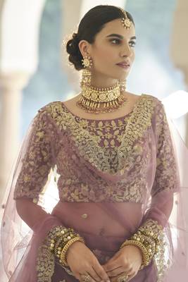 Captivating Mauve Taupe Dori Work & Sequins embroidered net Lehenga choli for partywear 2