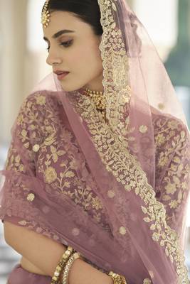 Captivating Mauve Taupe Dori Work & Sequins embroidered net Lehenga choli for partywear 3
