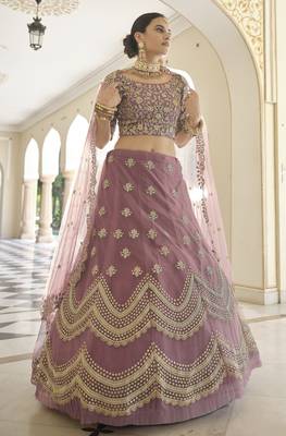 Captivating Mauve Taupe Dori Work & Sequins embroidered net Lehenga choli for partywear 4