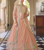 Tumbleweed Peach Dori work and Sequins embroidered net Semi Stitched Wedding and Party Lehenga