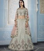 Dark Grey Zari and thread embroidered georgette Semi Stitched Lehenga choli for bride