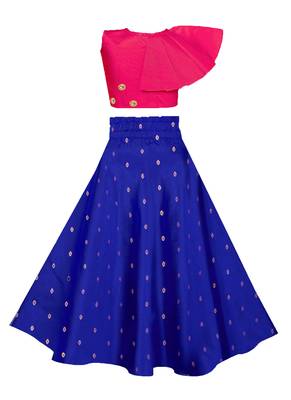 Pink plain taffeta girls-top-bottom 2