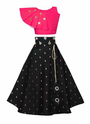 Pink plain taffeta girls-top-bottom 1